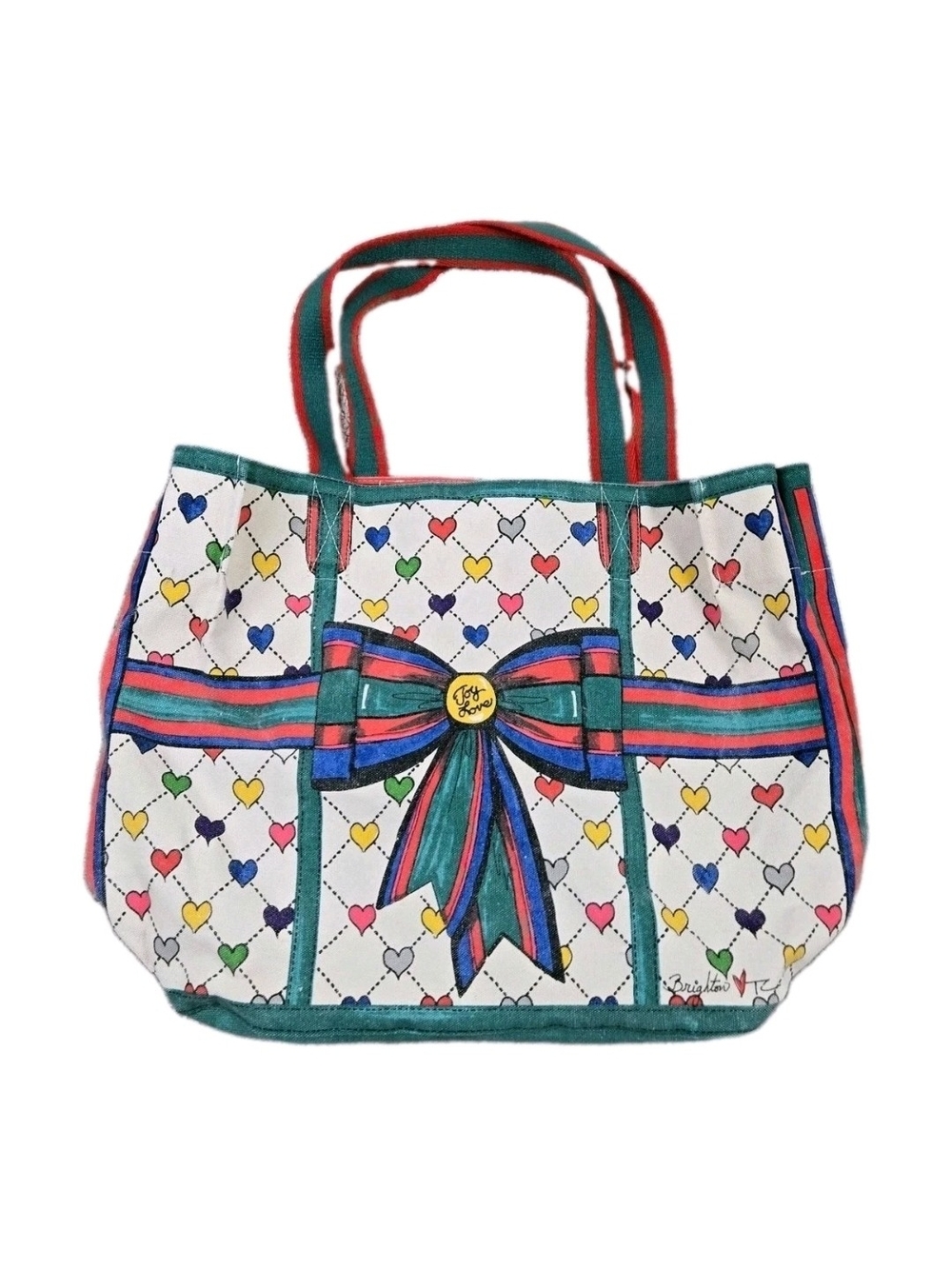 Brighton Love & Joy Canvas Shopping Tote Bag Tom Clancy Design Hearts Colorful
